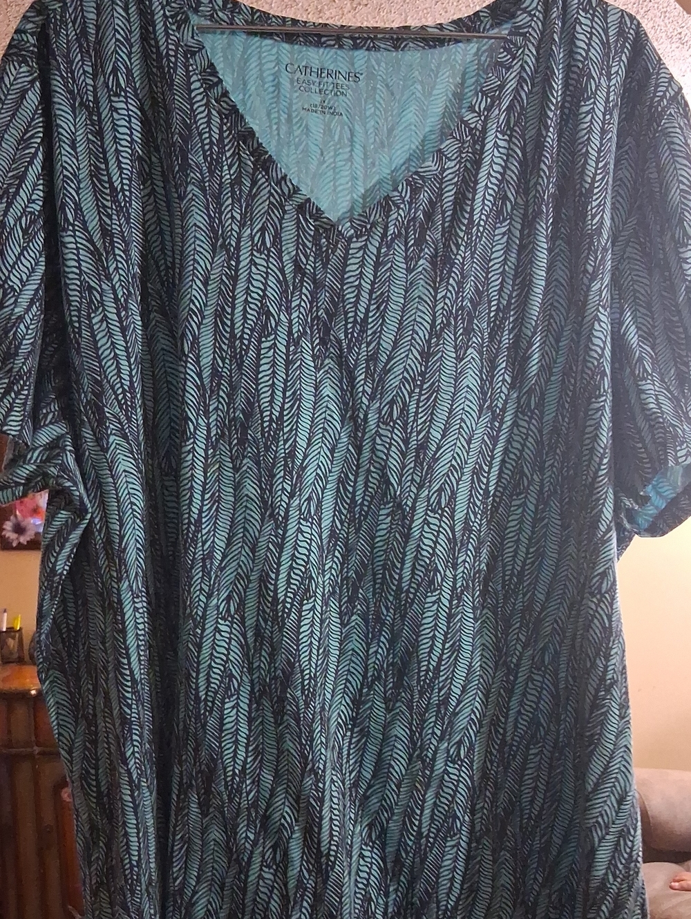 Catherines Teal & Black V-Neck Printed Tunic